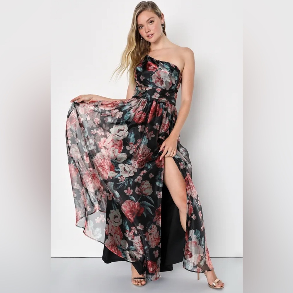 Bringing the Charm Black Floral Organza Gown